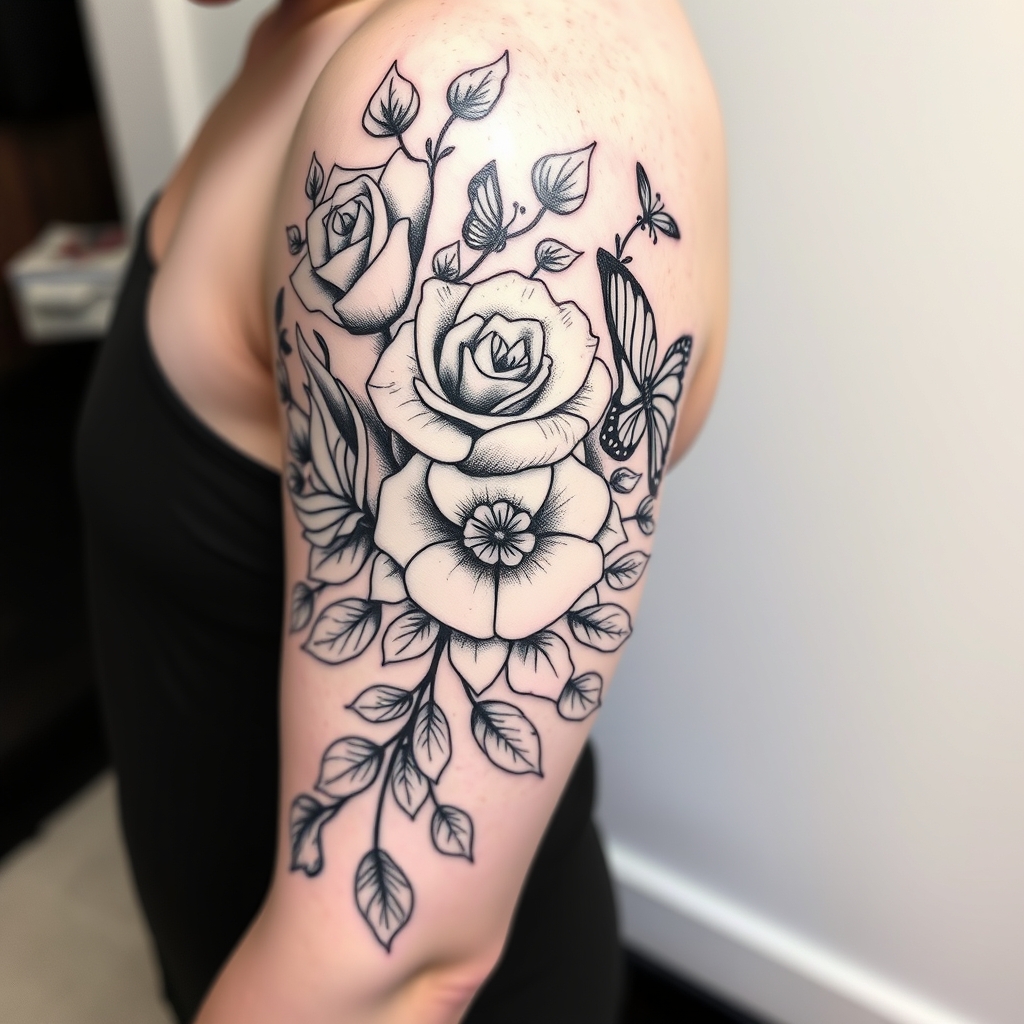 floral nature traditional tattoo design