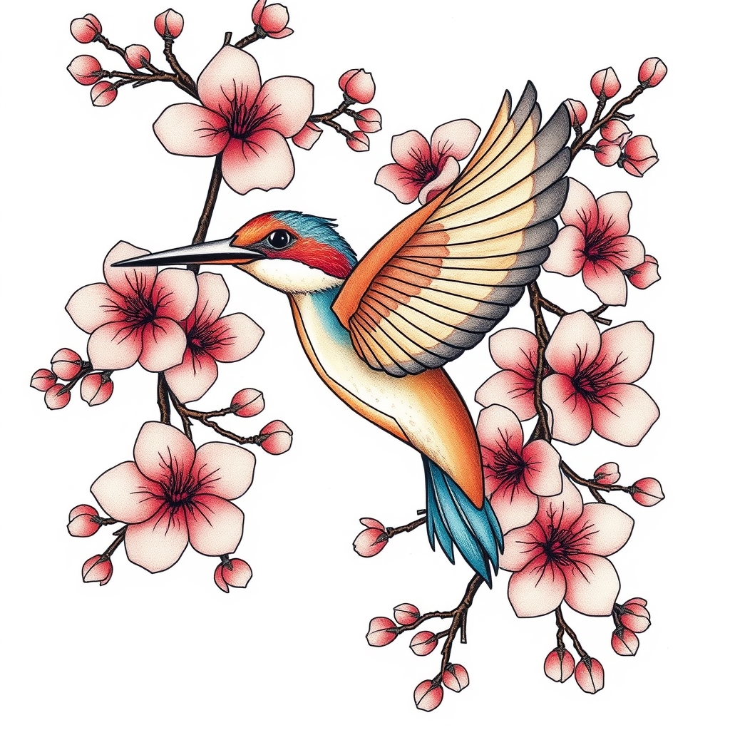 geometric style flora fauna tattoo design - AI generated tattoo art for inspiration