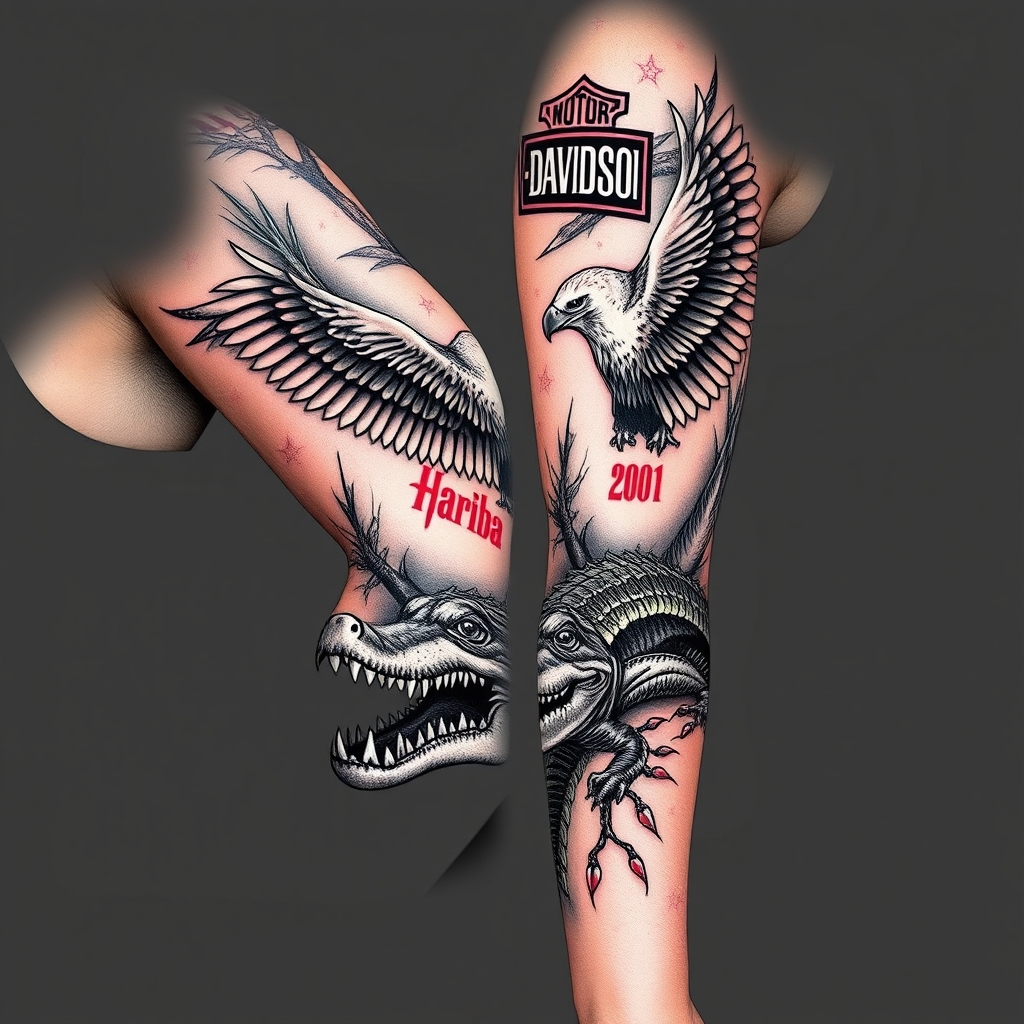 motorcycles wildlife realistic tattoo design