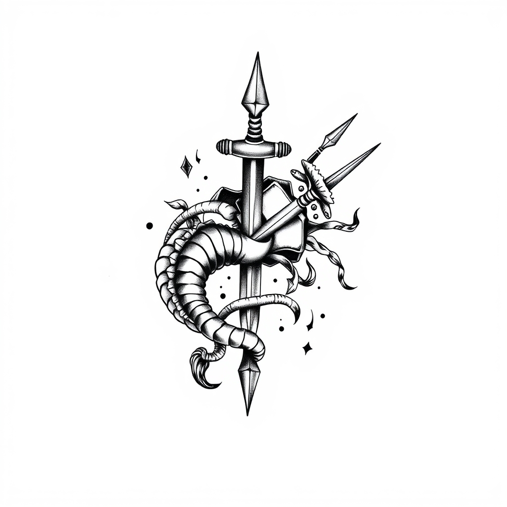 blackwork style anchor tattoo design - AI generated tattoo art for inspiration