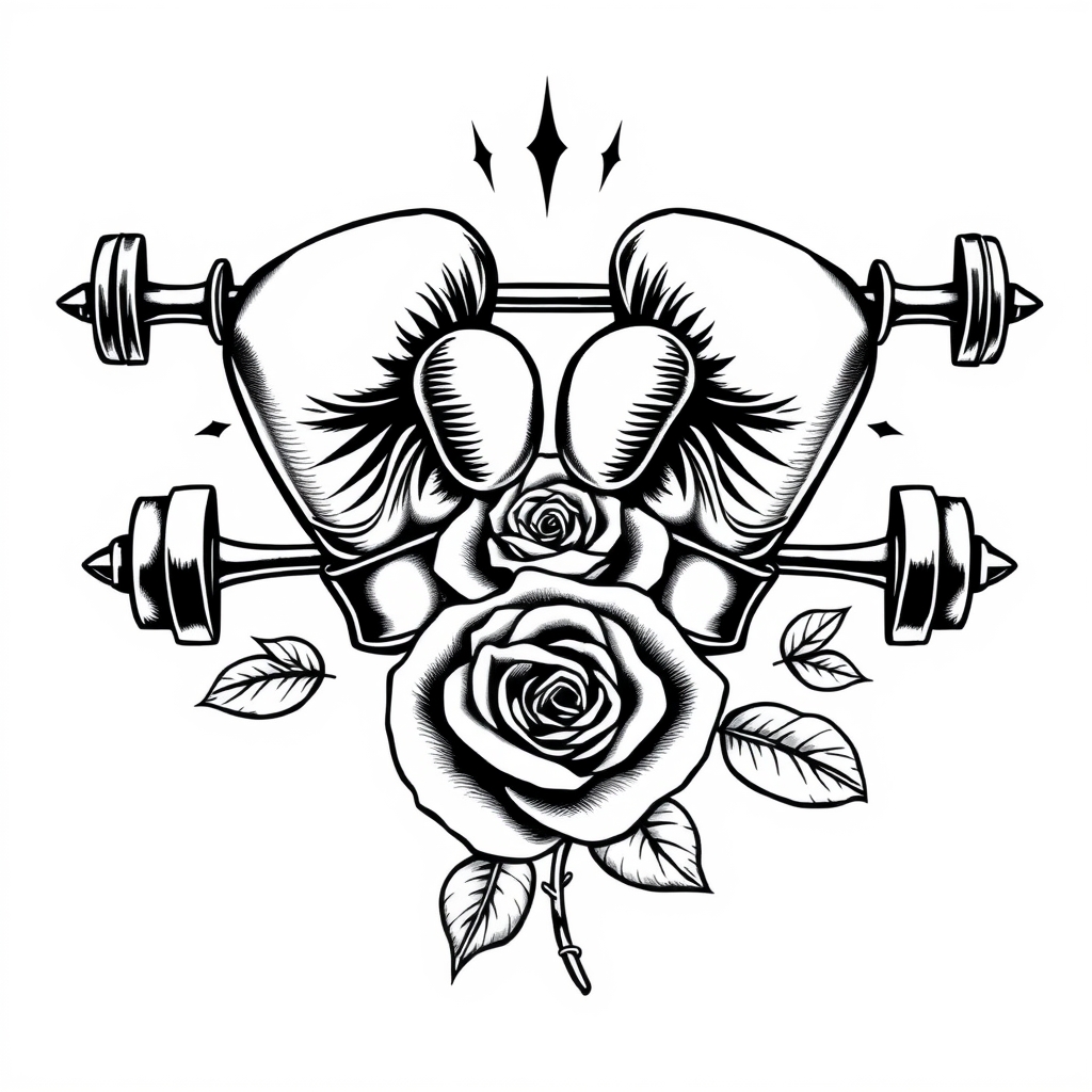 blackwork style fitness sports symbols tattoo design - AI generated tattoo art for inspiration