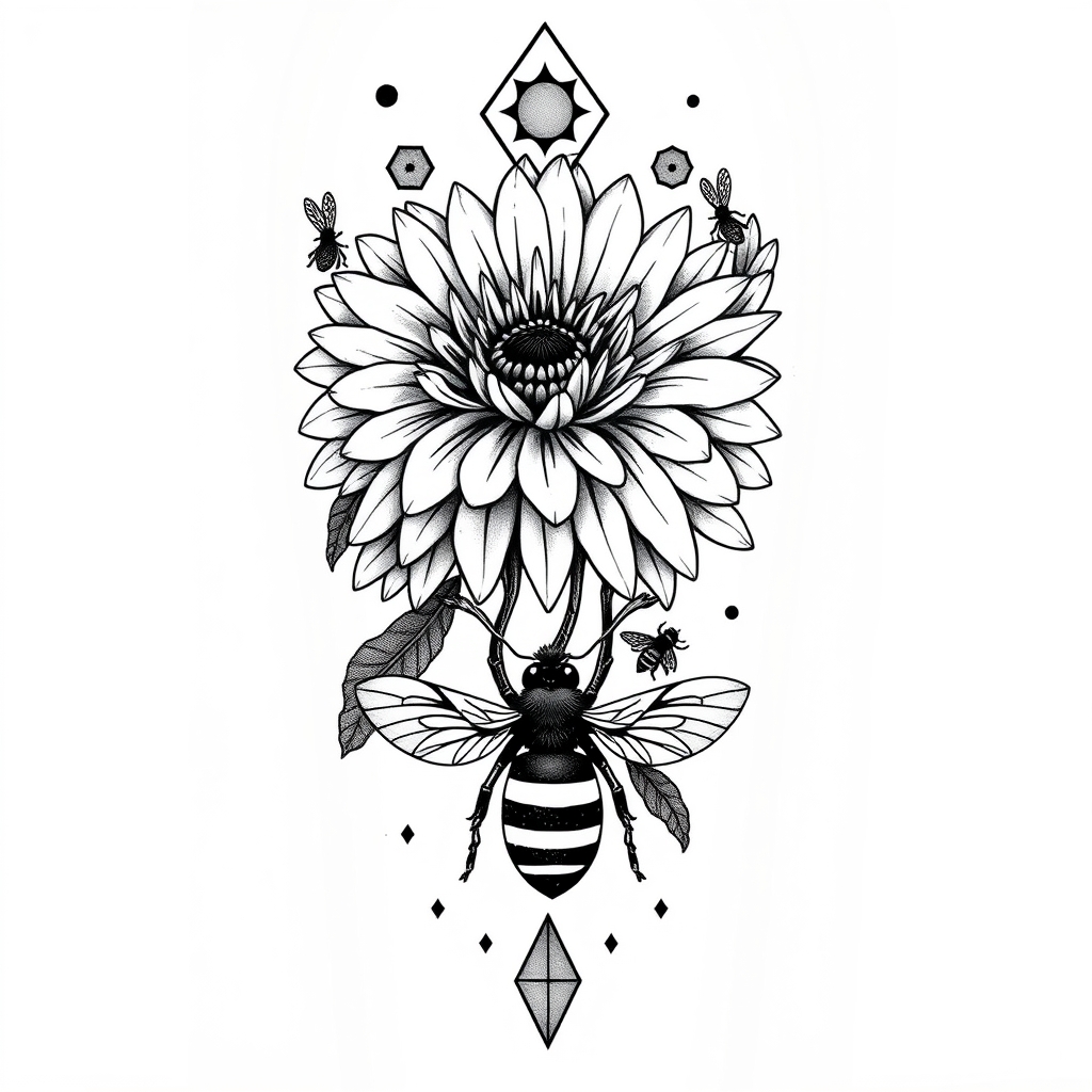 flowers insects geometry geometric tattoo design