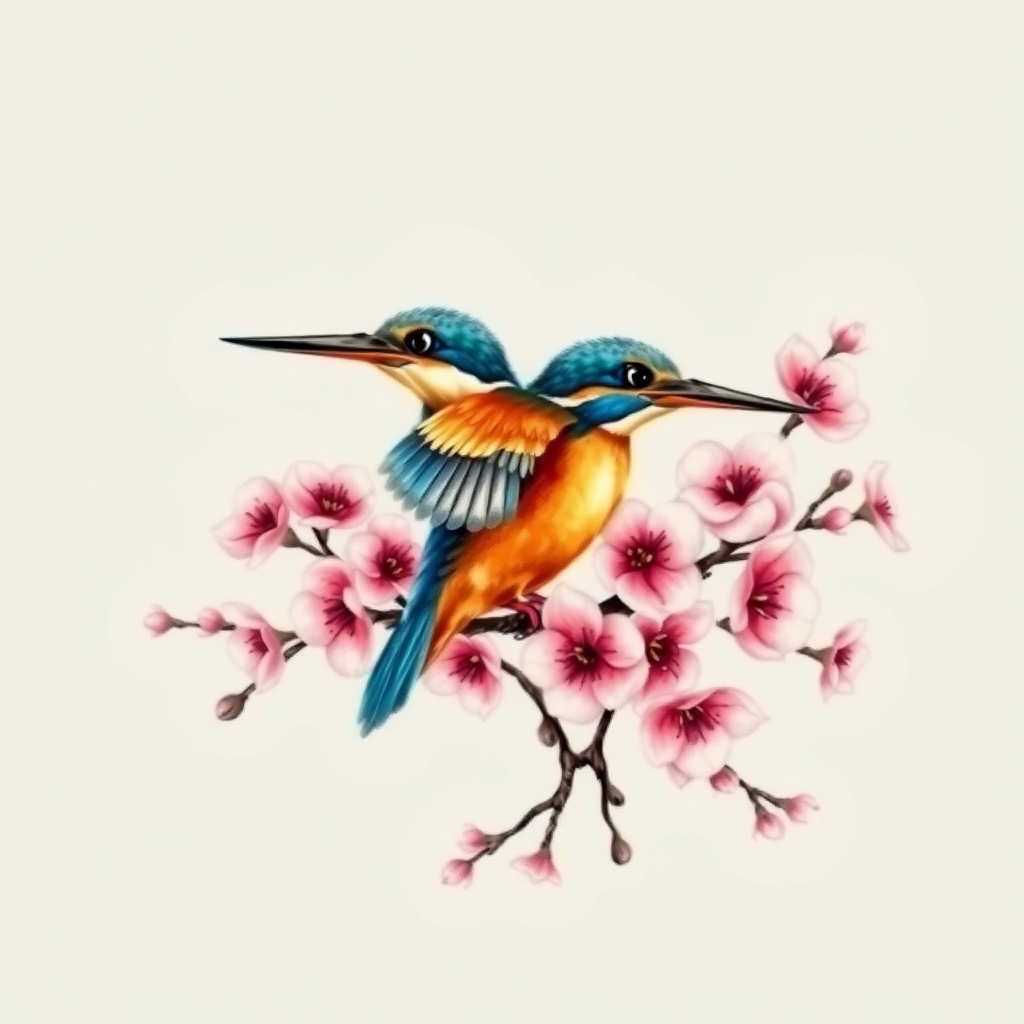 birds and flowers watercolor tattoo design