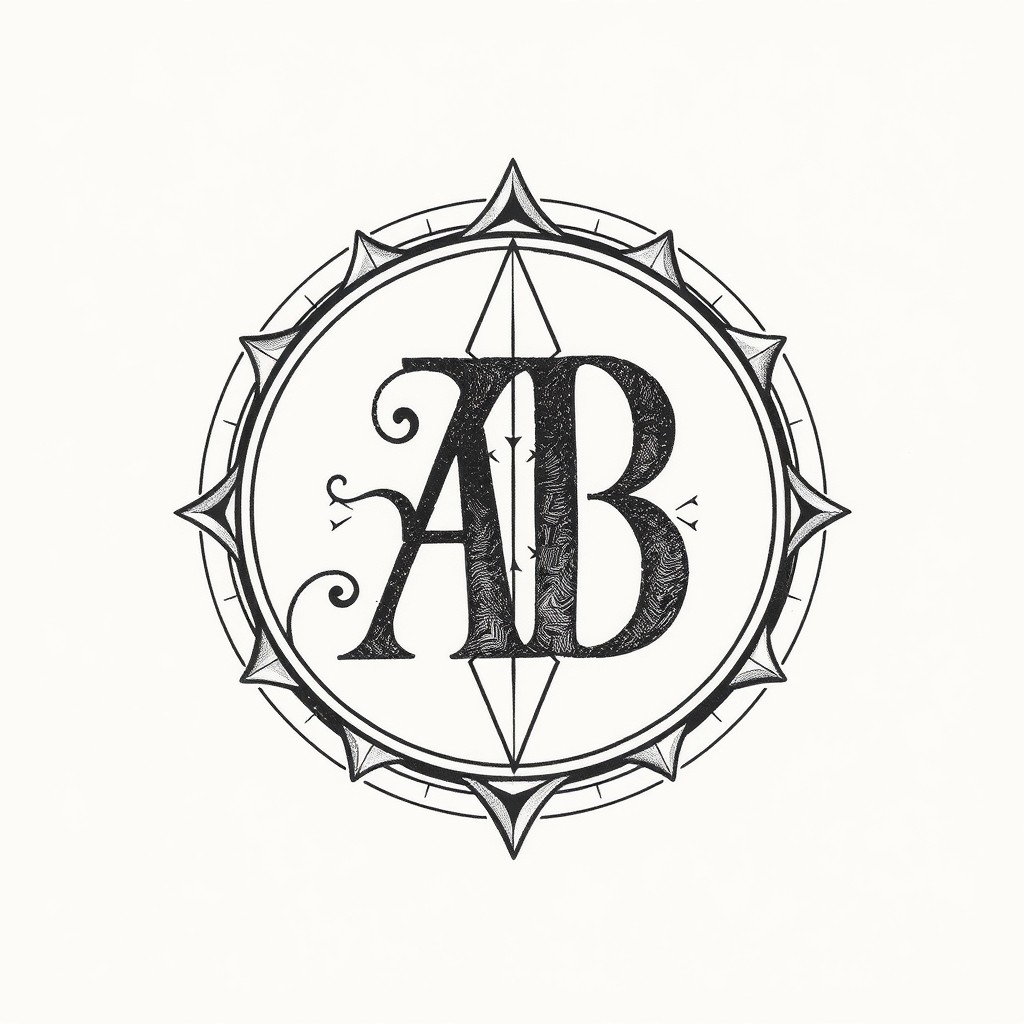 geometric style dates and initials tattoo design - AI generated tattoo art for inspiration