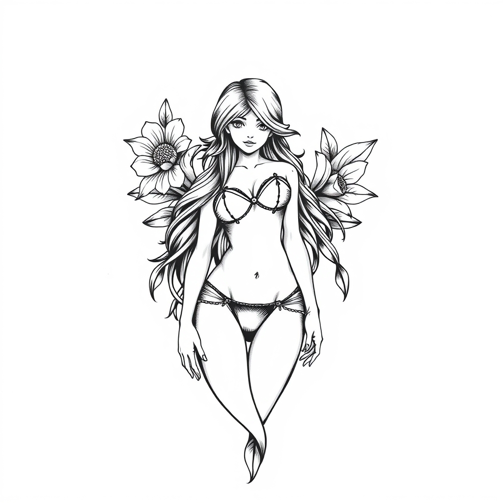female figure blackwork tattoo design
