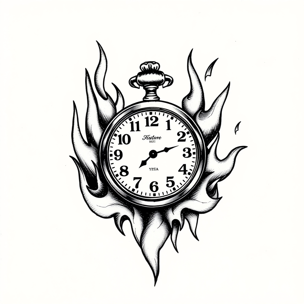 timepiece blackwork tattoo design