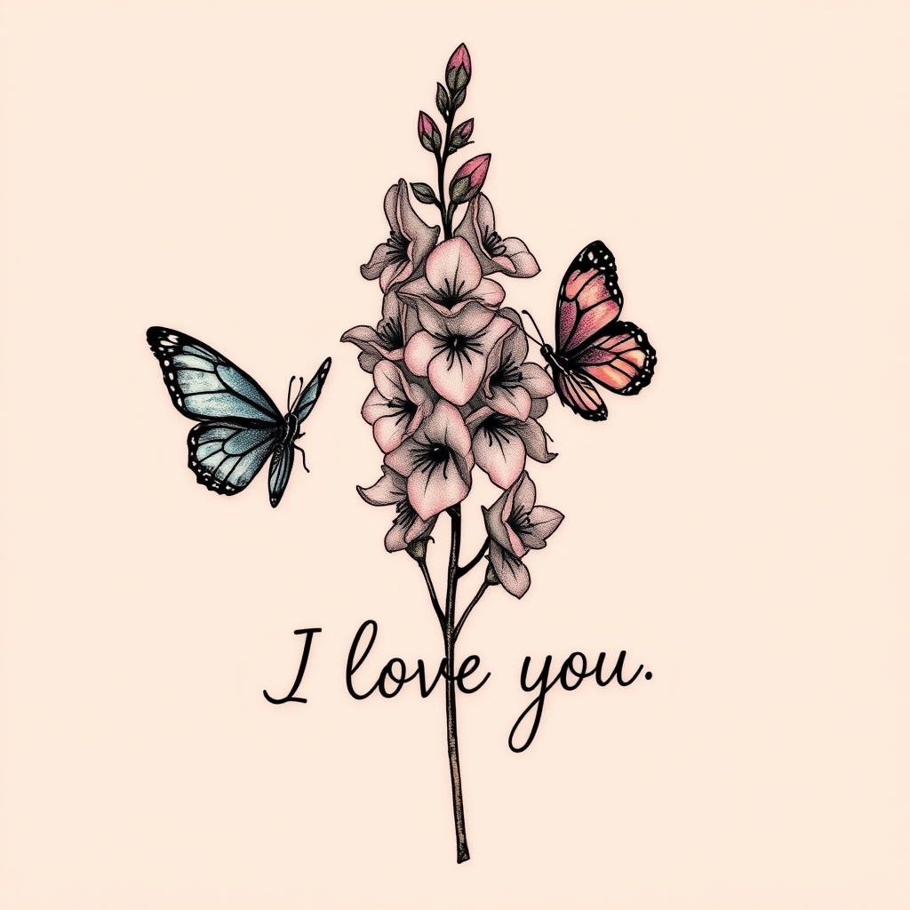 realistic style flowers and butterflies tattoo design - AI generated tattoo art for inspiration