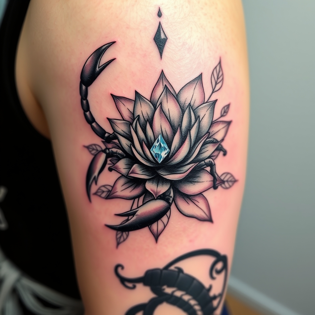 mythical creatures and flowers abstract tattoo design