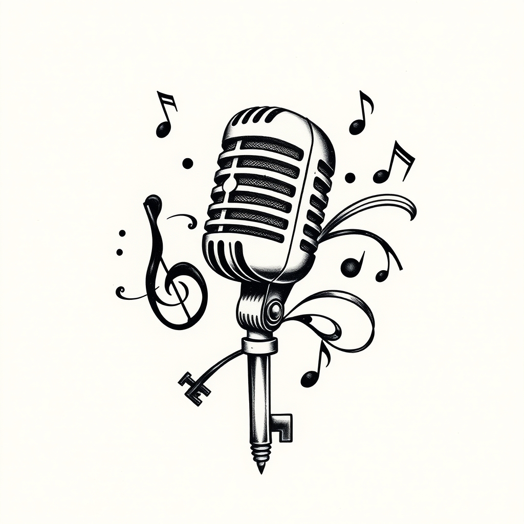 music equipment blackwork tattoo design