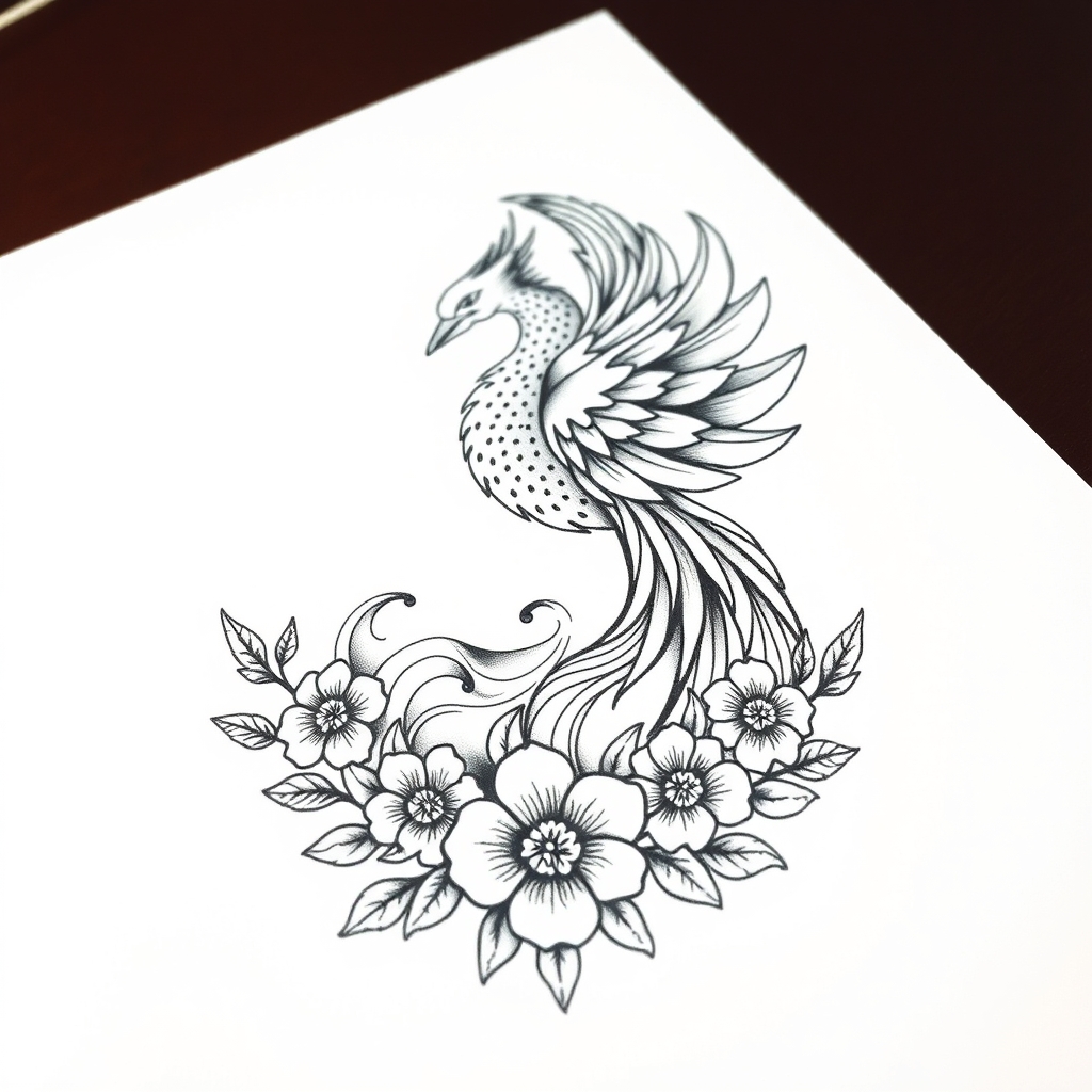 mythical creature nature blackwork tattoo design