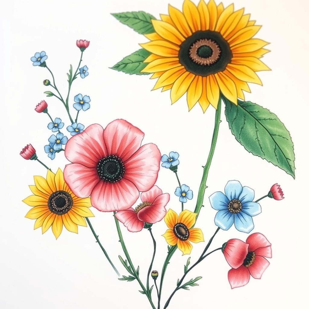 flowers watercolor tattoo design