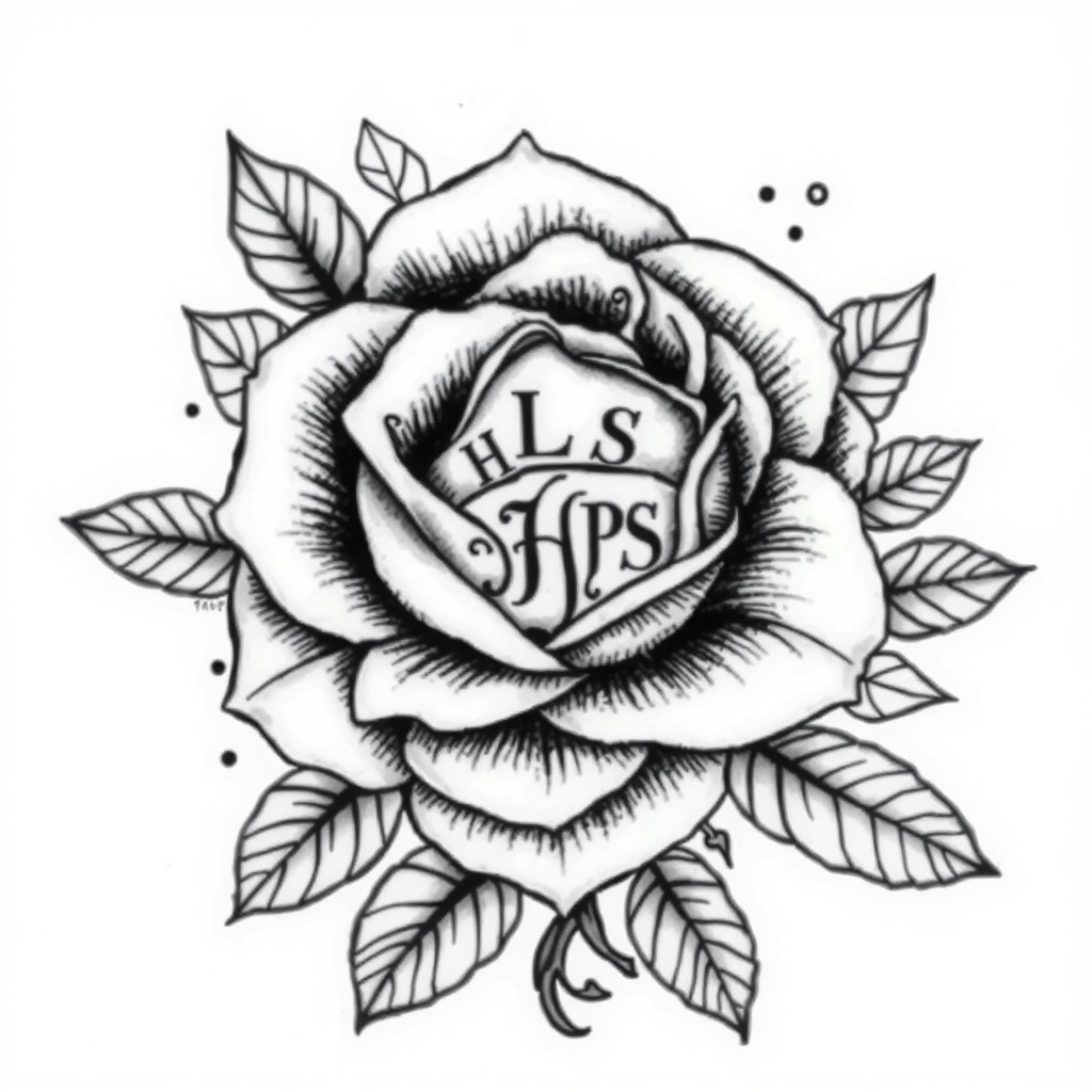 blackwork style flower tattoo design - AI generated tattoo art for inspiration
