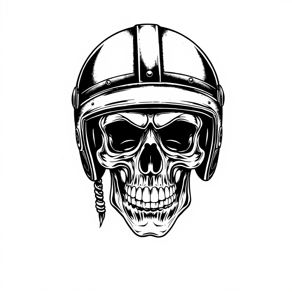 blackwork style biker skull tattoo design - AI generated tattoo art for inspiration