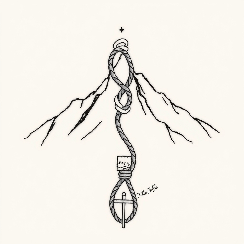 mountain climbing blackwork tattoo design