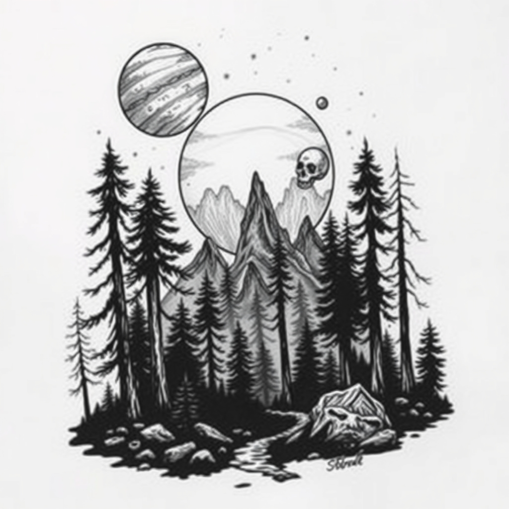 realistic style space fantasy tattoo design - AI generated tattoo art for inspiration