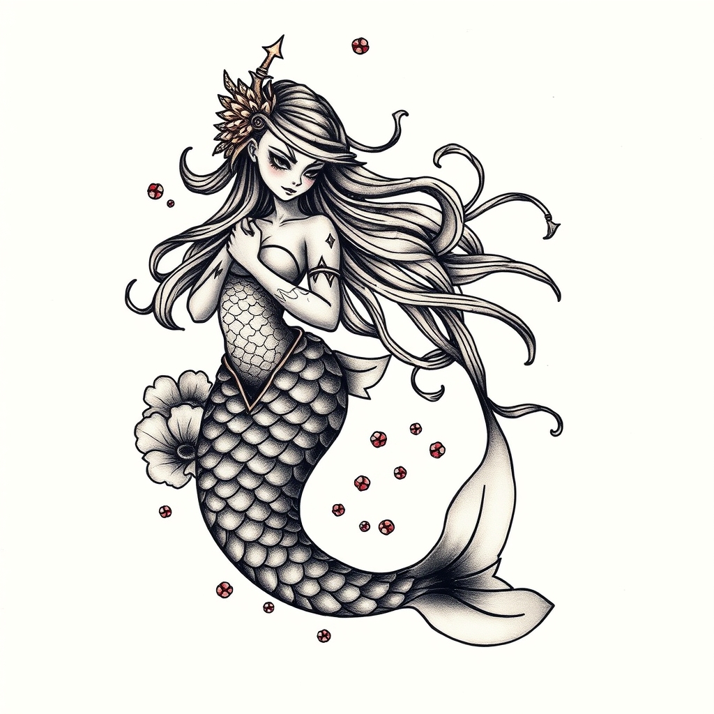 japanese style mythical sea creatures tattoo design - AI generated tattoo art for inspiration