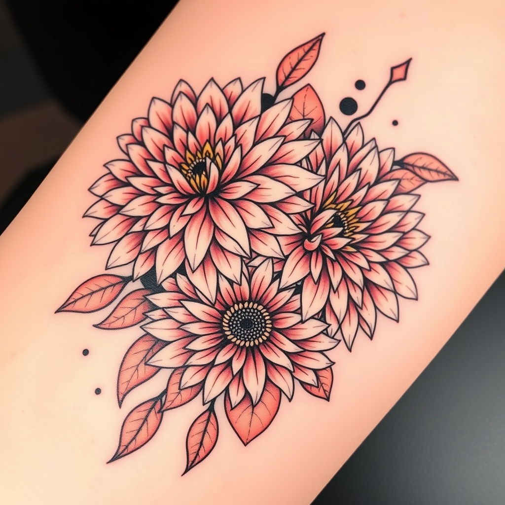 geometric style flowers and insects tattoo design - AI generated tattoo art for inspiration
