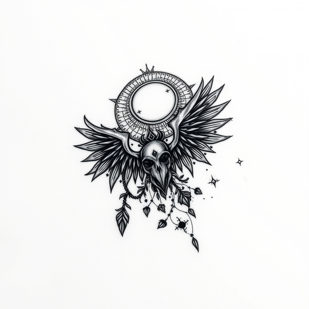 blackwork style mythology tattoo design - AI generated tattoo art for inspiration