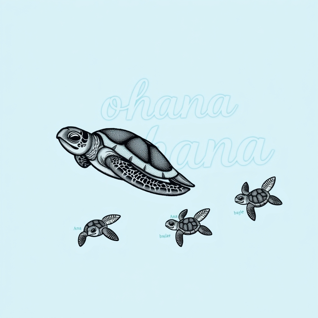 geometric style sea turtles family tattoo design - AI generated tattoo art for inspiration
