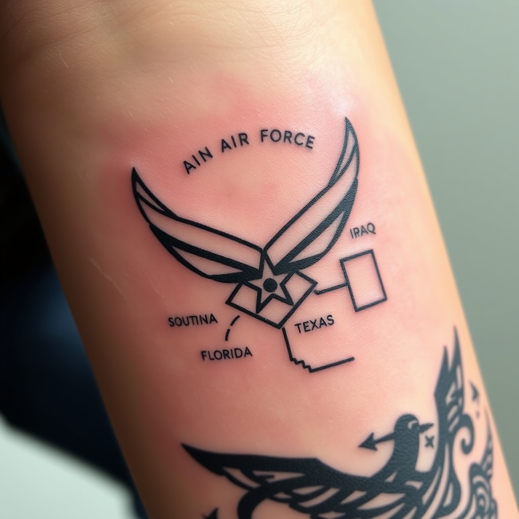 minimalist style air force tattoo design - AI generated tattoo art for inspiration