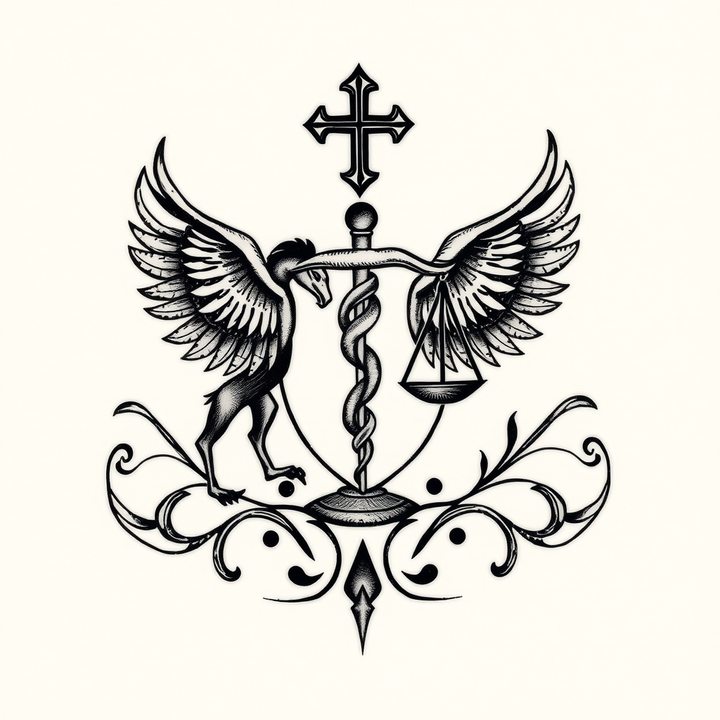 traditional style medicine symbol tattoo design - AI generated tattoo art for inspiration