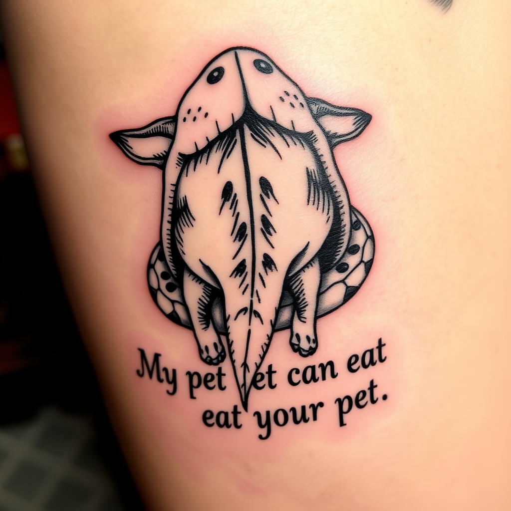 blackwork style pet ownership tattoo design - AI generated tattoo art for inspiration