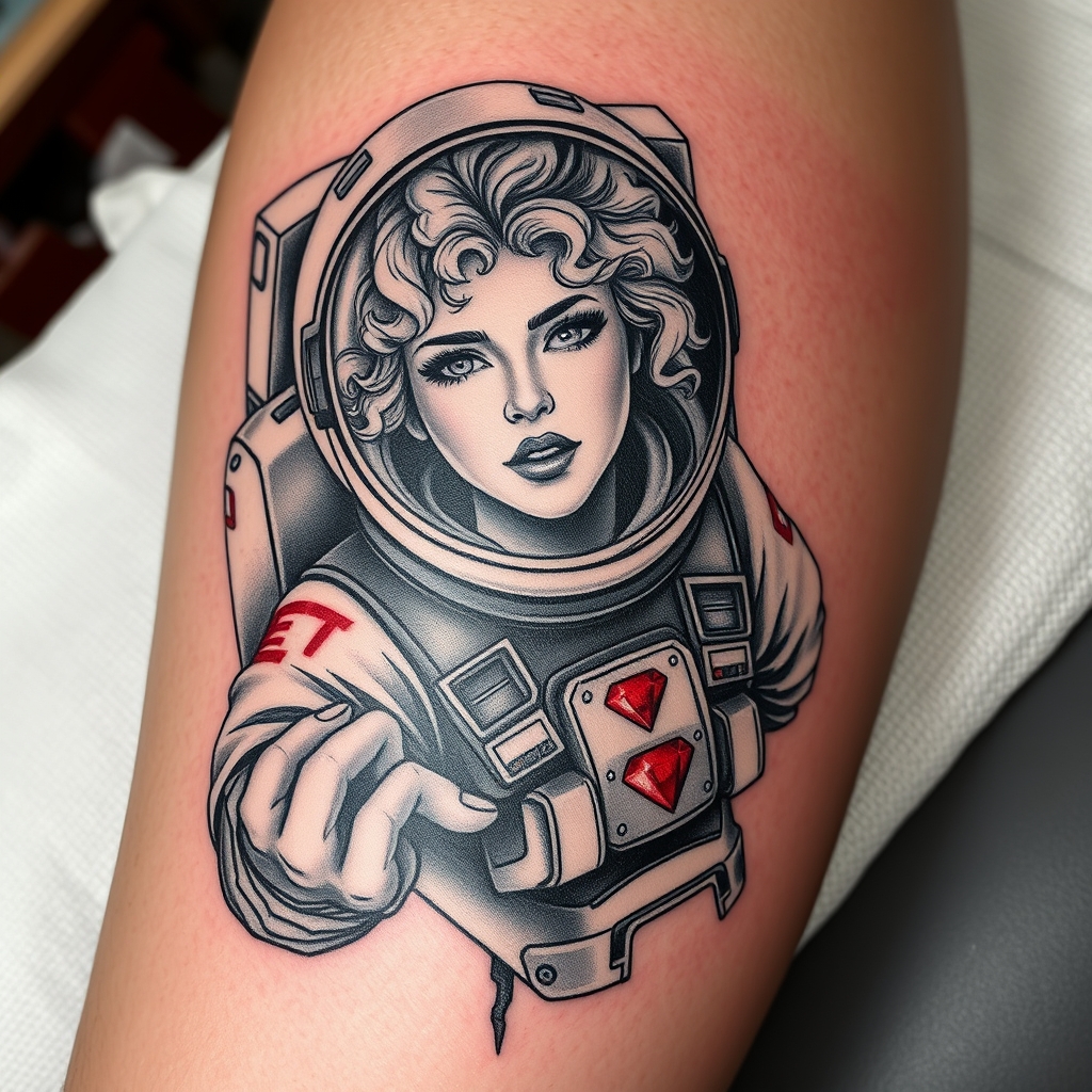 space travel realistic tattoo design