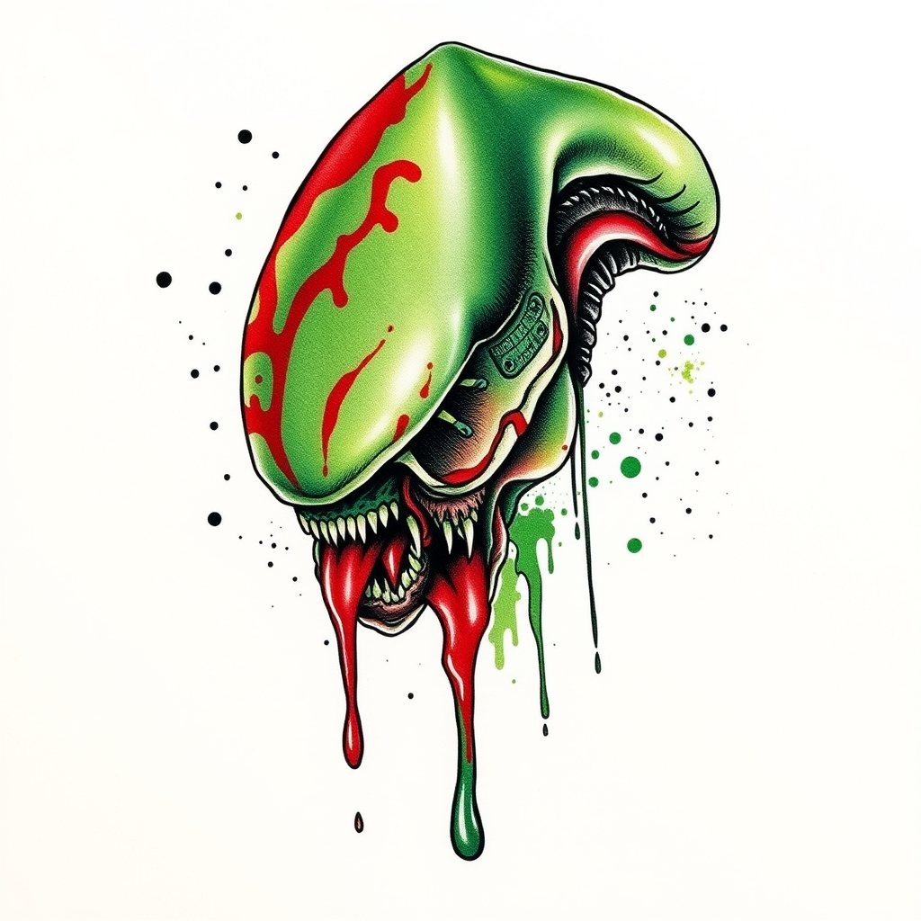 alien creature watercolor tattoo design