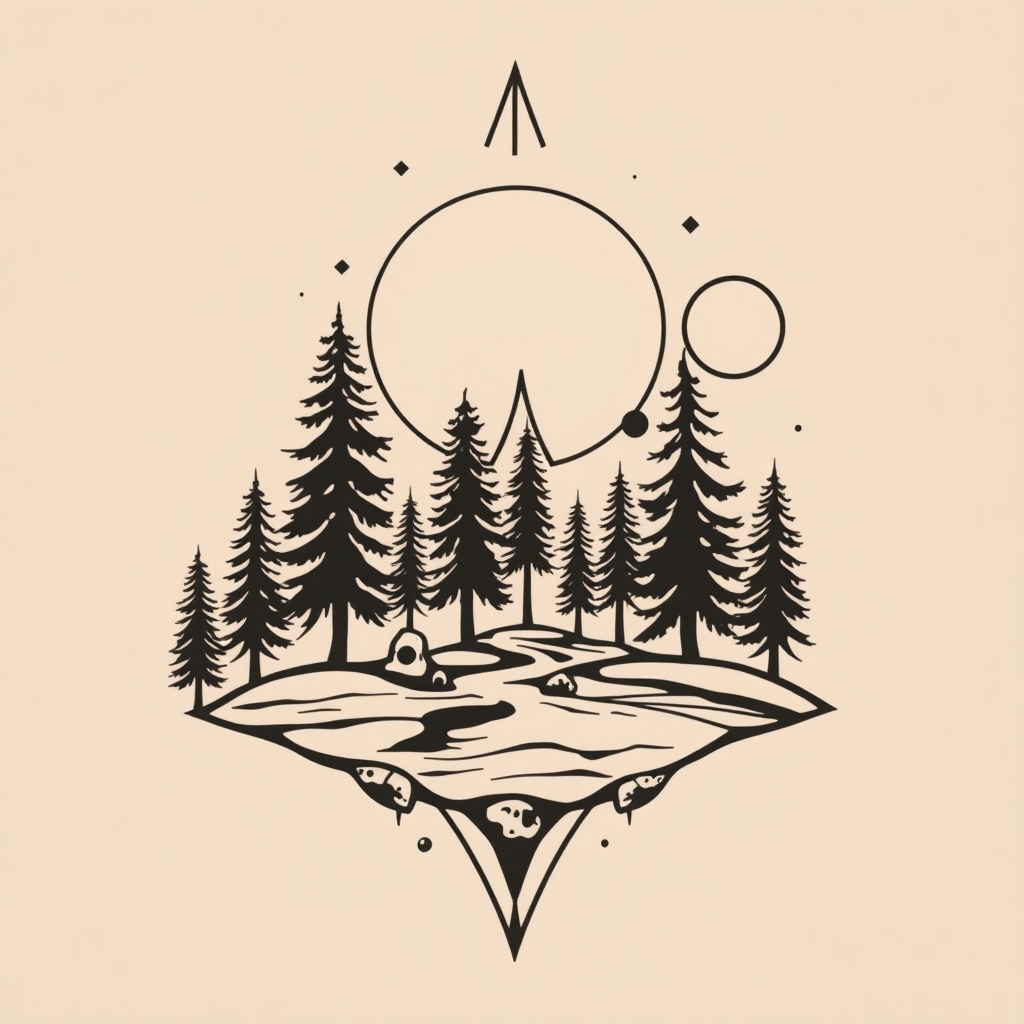 landscape and space geometric tattoo design