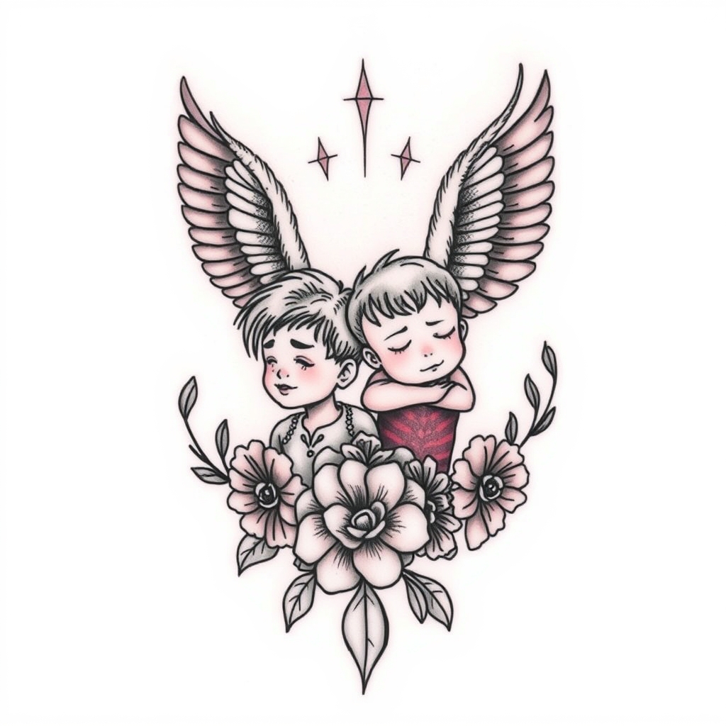 traditional style family tribute tattoo design - AI generated tattoo art for inspiration
