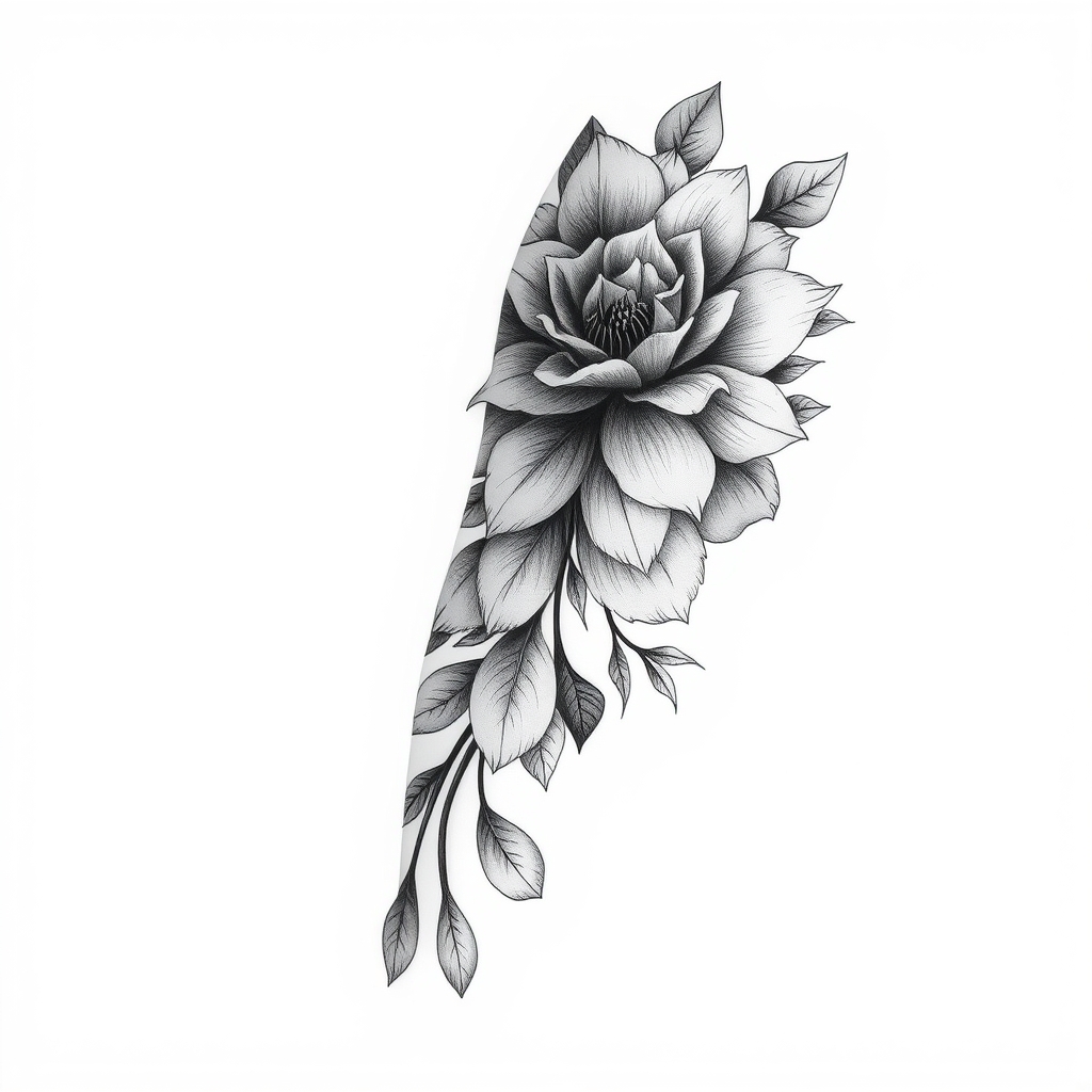 realistic style flower sleeve tattoo design - AI generated tattoo art for inspiration