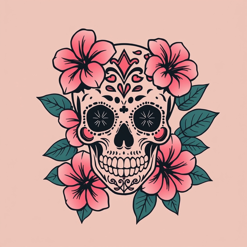 traditional style sugar skull tattoo design - AI generated tattoo art for inspiration