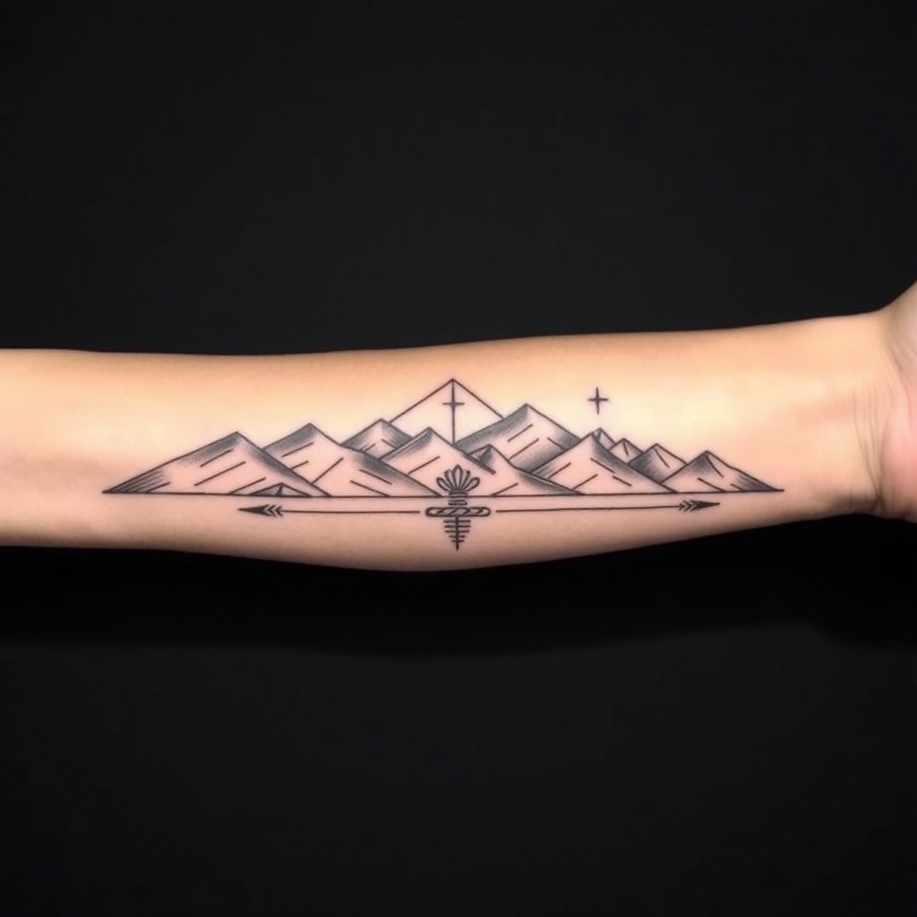 mountain landscape geometric tattoo design