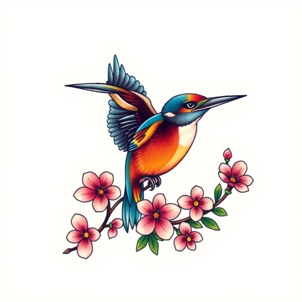 birds and flowers geometric tattoo design