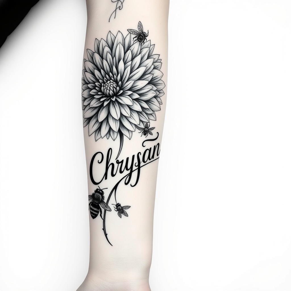 flowers and bees surrealistic tattoo design