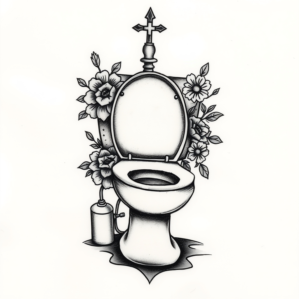 realistic style bathroom tattoo design - AI generated tattoo art for inspiration