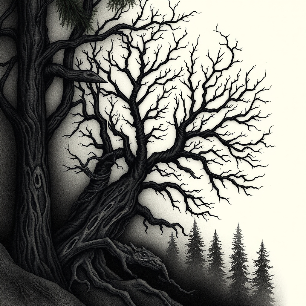 nature surrealistic tattoo design