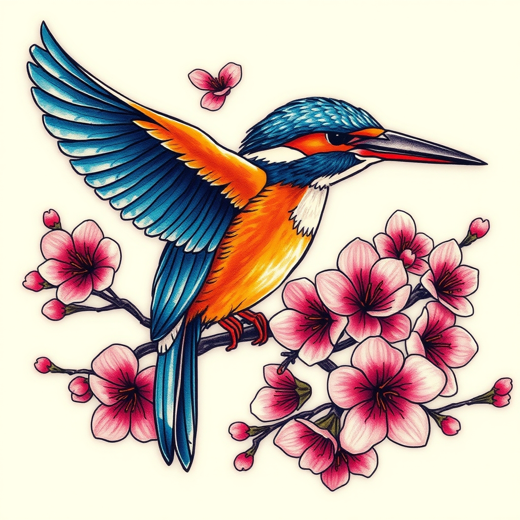 birds and flowers traditional tattoo design