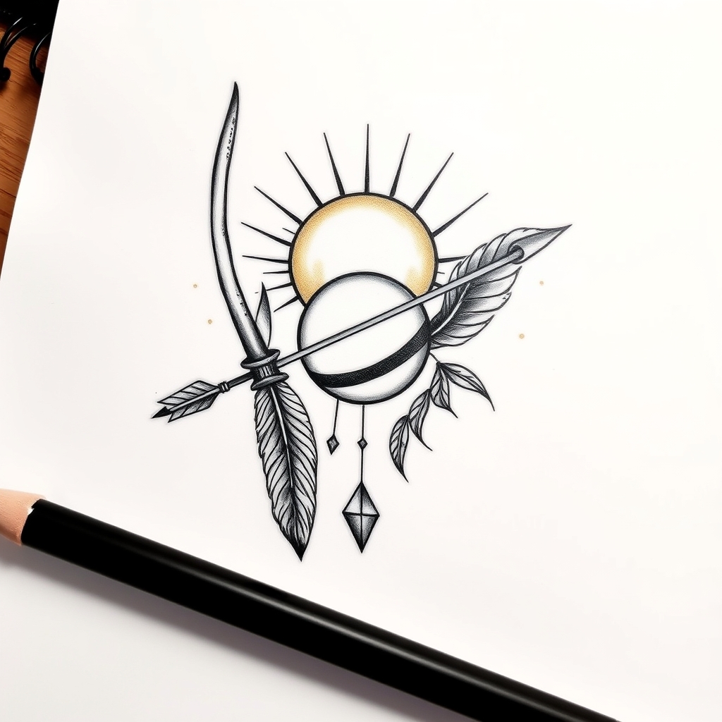 blackwork style native american symbolism tattoo design - AI generated tattoo art for inspiration