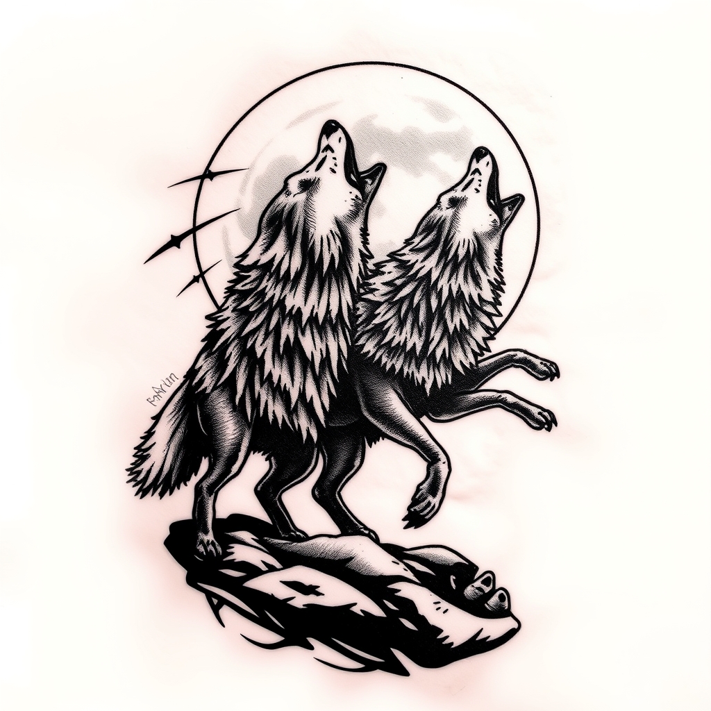 realistic style wolf tattoo design - AI generated tattoo art for inspiration